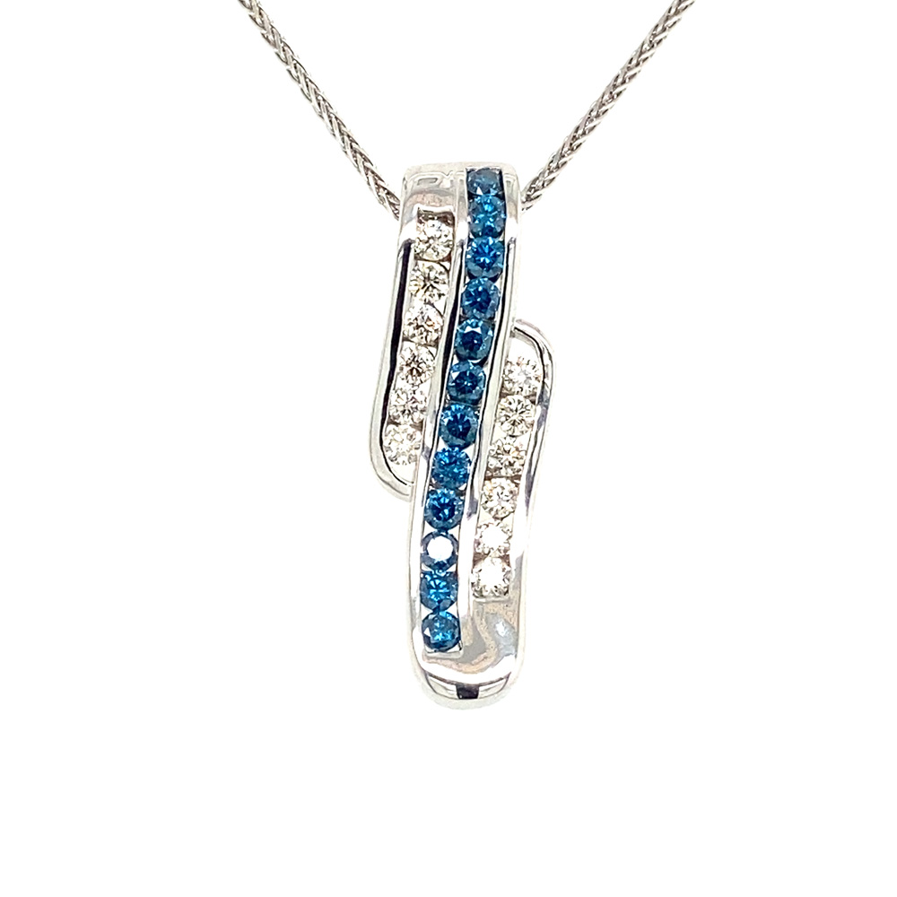 Blue Diamond Pendant in 14K White Gold