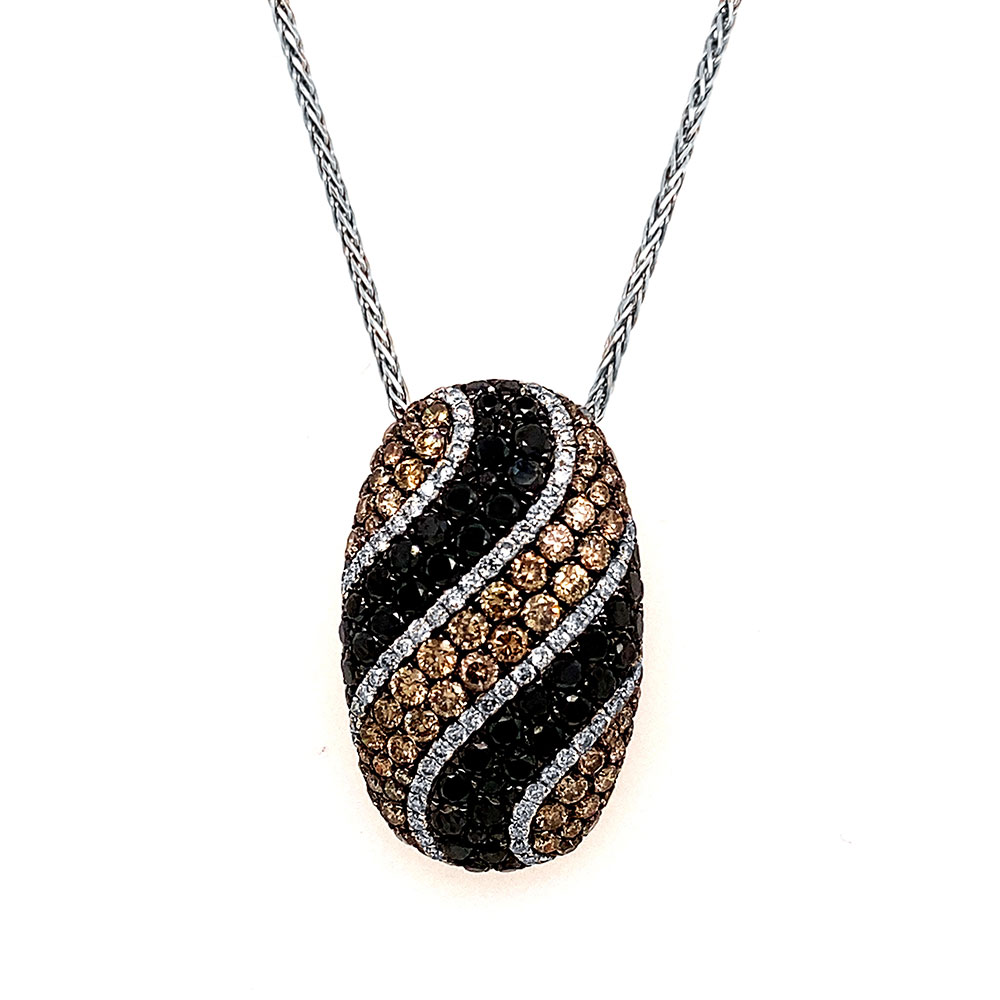 Black and Orangy Brown Diamond Pendant in 14K Rose Gold