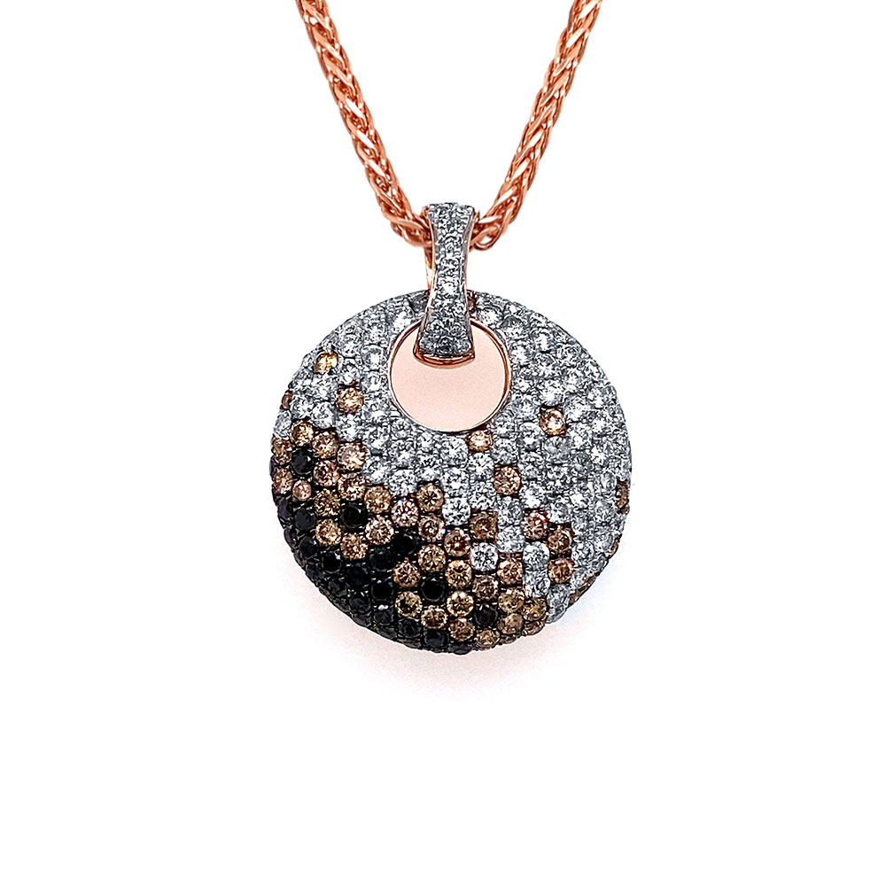 Black and Orangy Brown Diamond Pendant in 14K Rose Gold