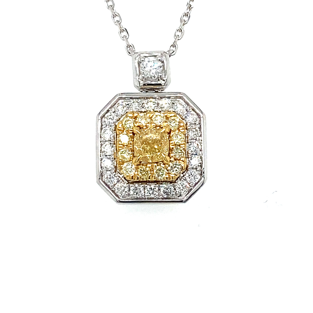 Yellow Diamond Necklace in 18K Two Tone Gold