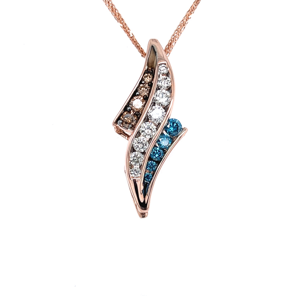 Blue and Orangy Brown Diamond Pendant in 14K Rose Gold