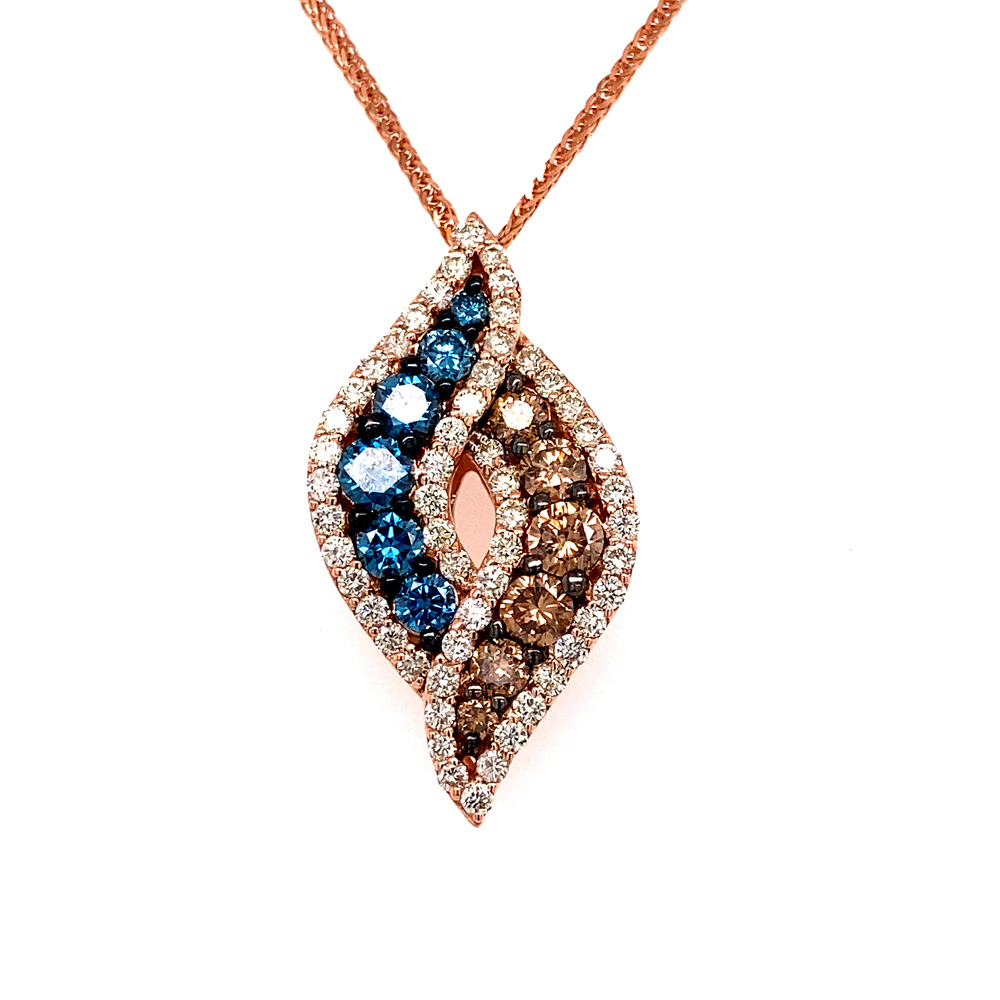 Blue and Orangy Brown Diamond Pendant in 14K Rose Gold