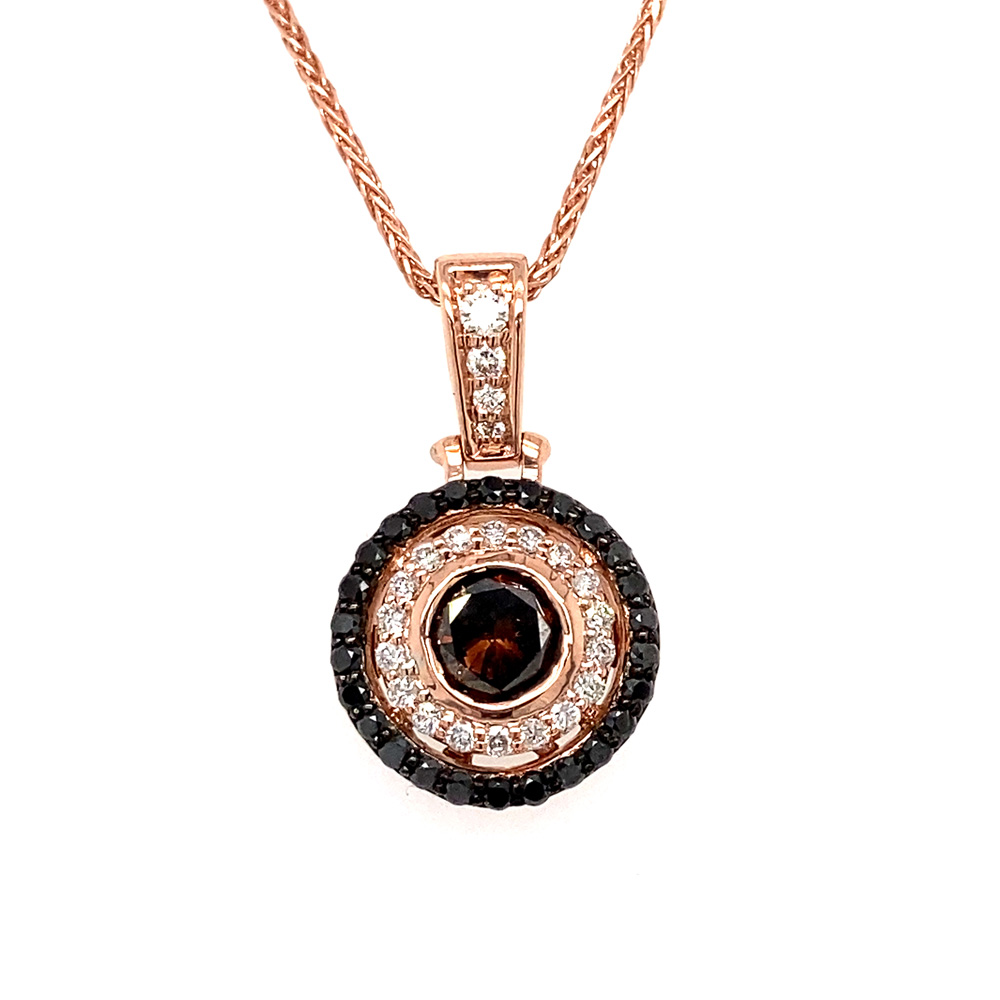 Orangy Brown and Black Pendant in 14K Rose Gold