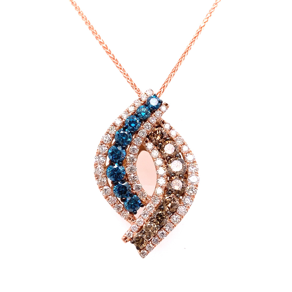Orangy Brown and Blue Diamond Pendant in 14K Rose Gold