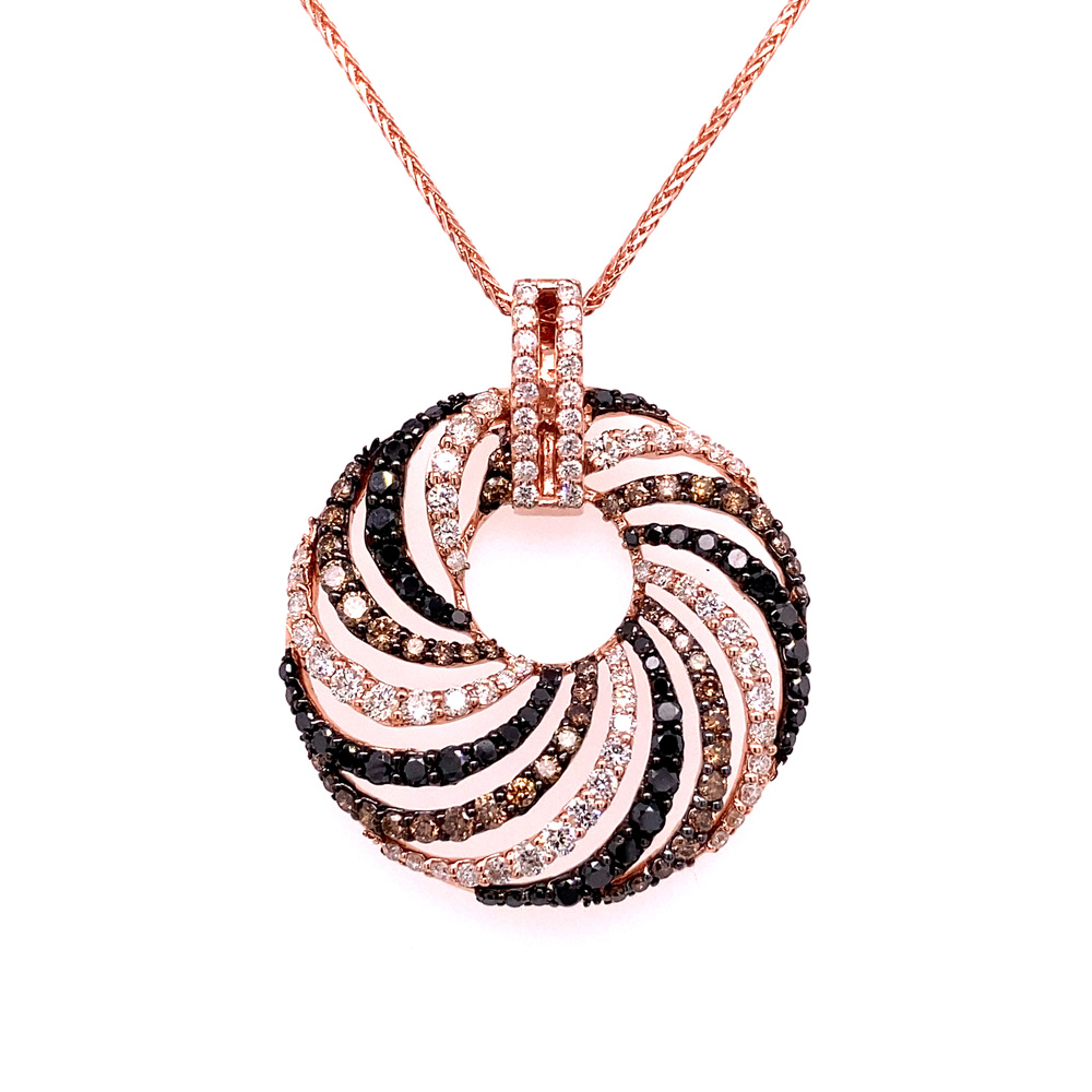 Orangy Brown and Black Diamond Pendant in 14K Rose Gold