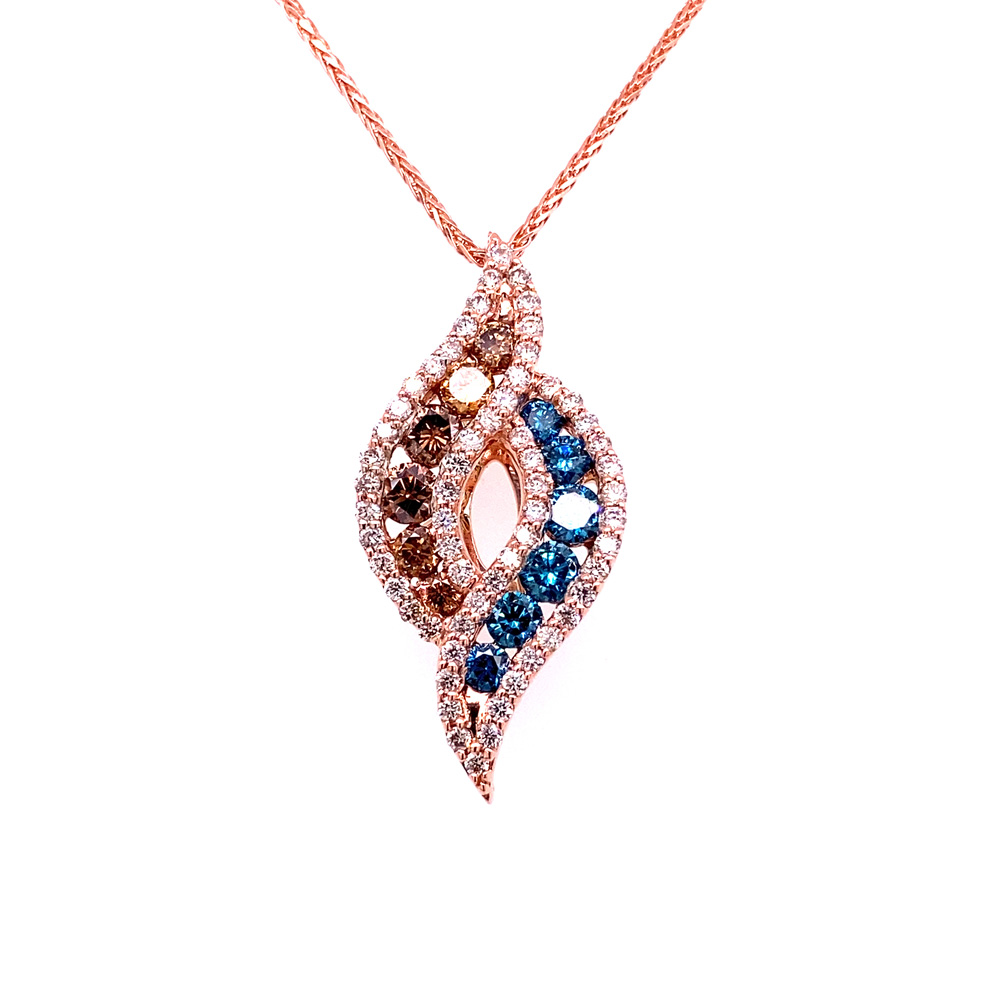 Orangy Brown and Blue Diamond Pendant in 14K Rose Gold