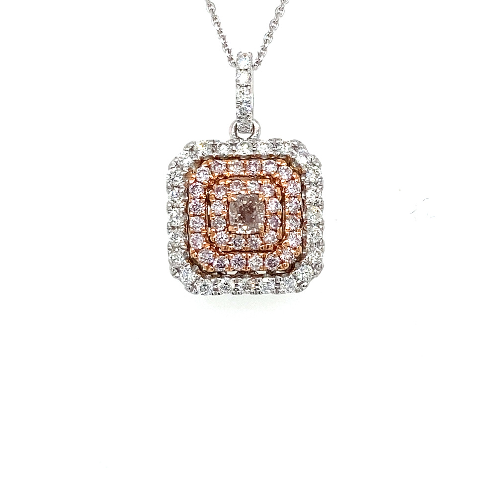 Pink and White Diamond Necklace in 18K Two Tone Gold