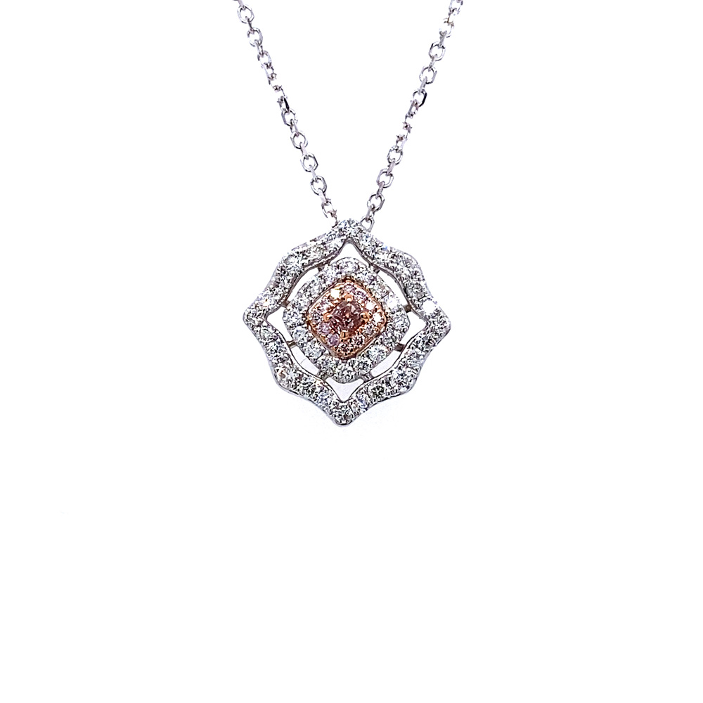 Pink and White Diamond Necklace in 18K Two Toned Gold