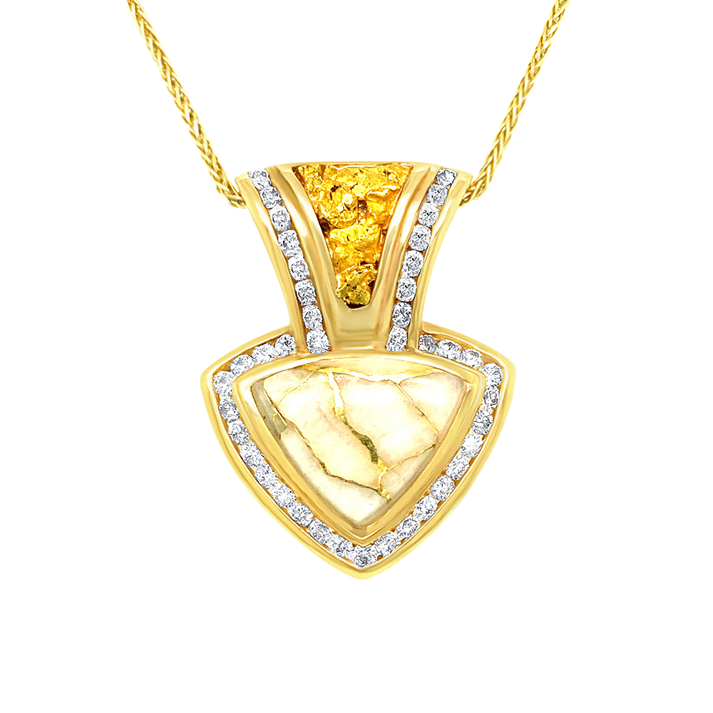 White Glacier Gold and Gold Nugget Pendant in 14K Yellow Gold