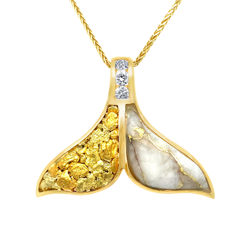 White Glacier Gold and Gold Nugget Pendant in 14K Yellow Gold