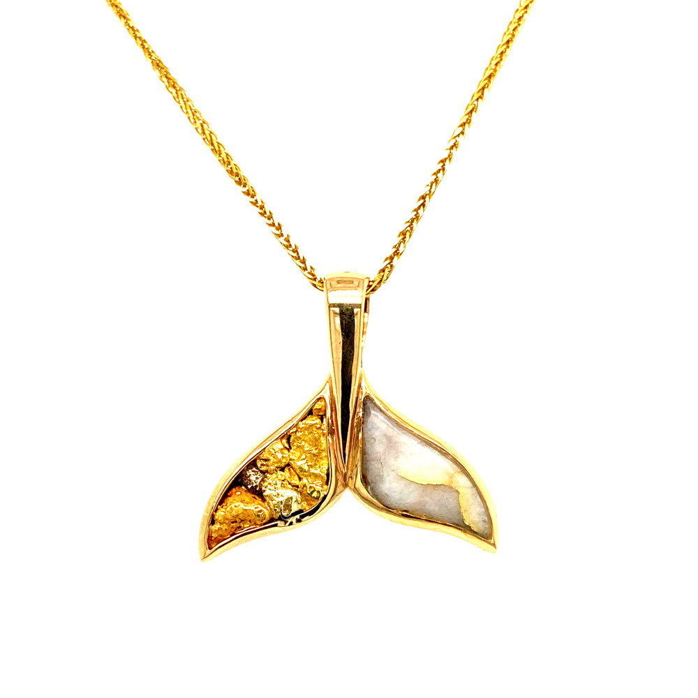 White Glacier Gold & Gold Nugget Pendant in 14K Yellow Gold