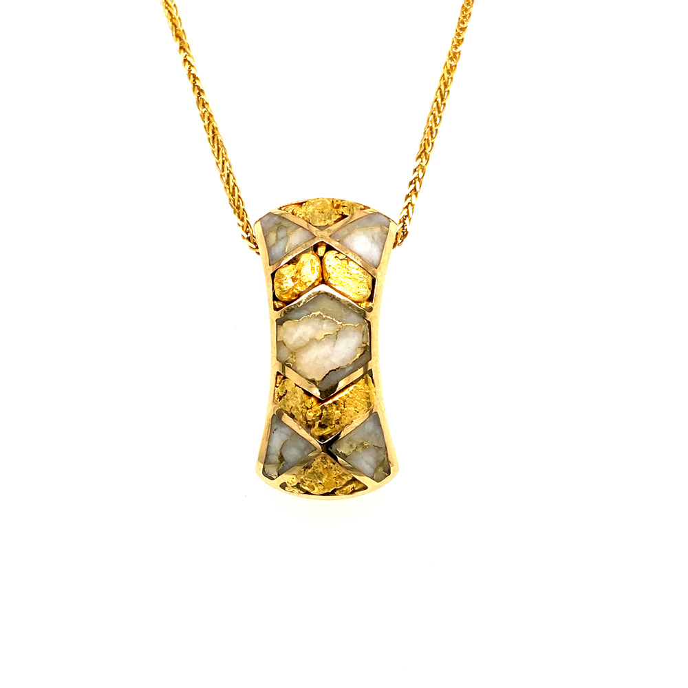 White Glacier Gold & Gold Nugget Pendant in 14K Yellow Gold