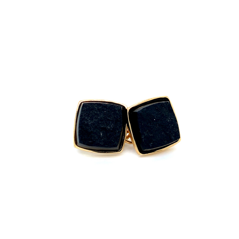 Black Jade Earring in 14K Yellow Gold