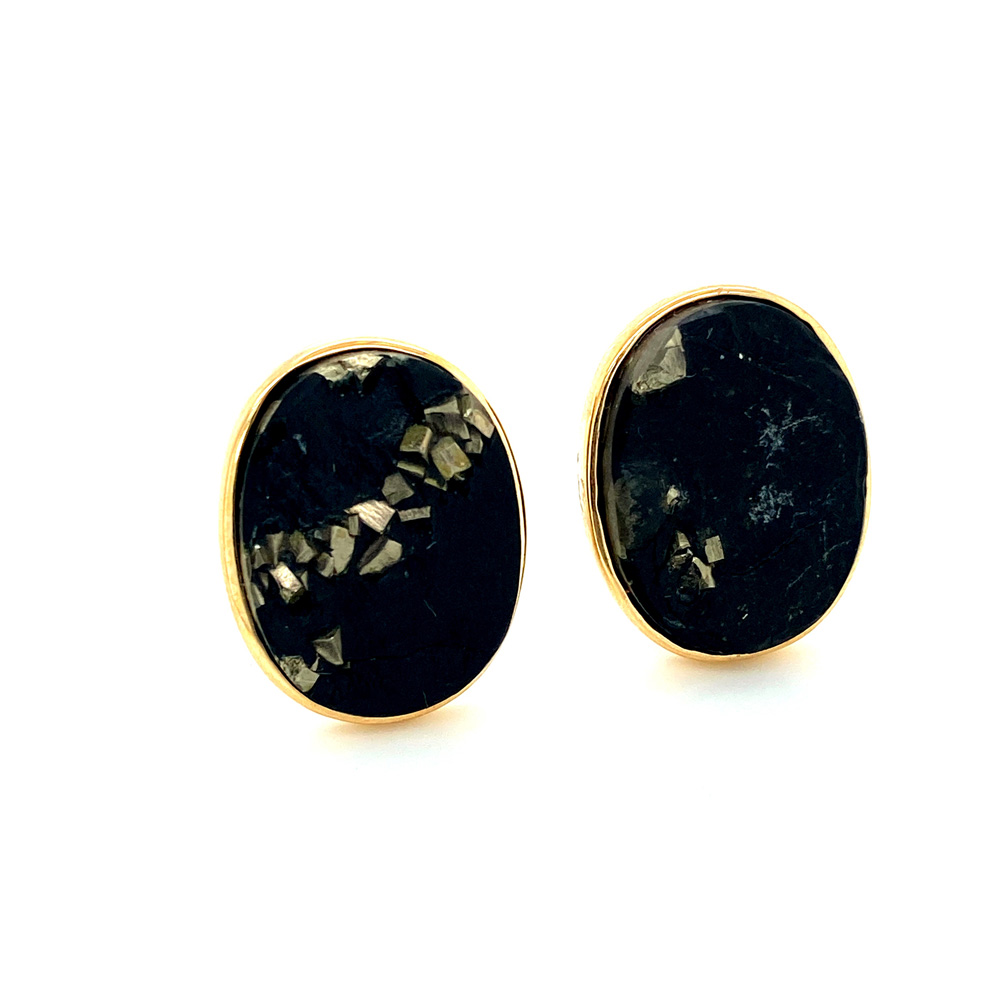 Agate Pyrite Earring in 14K Yellow Gold
