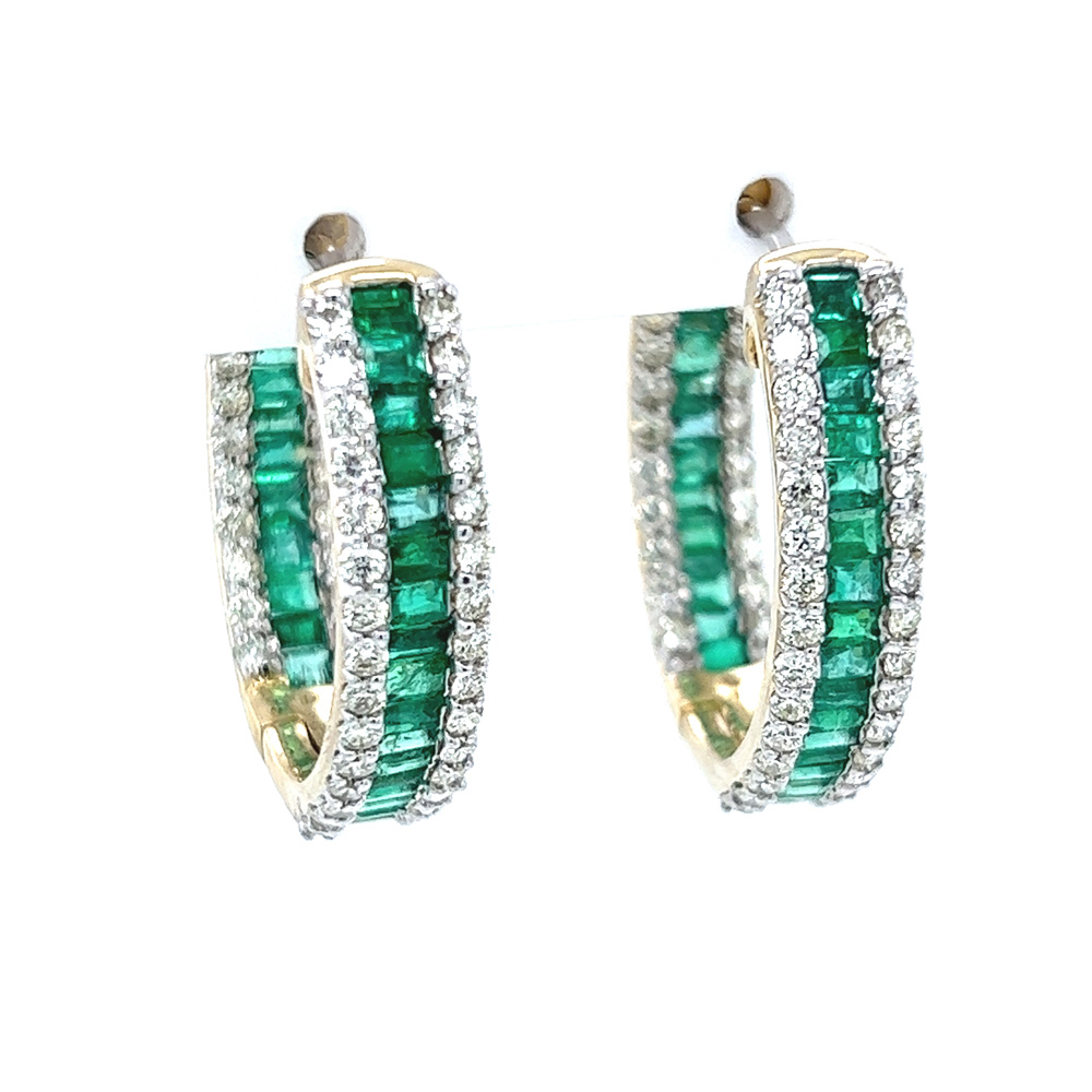 Emerald In & Out Earrings in 14K Yellow Gold