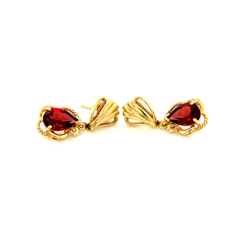 Garnet Ladies Earring in 14K Yellow Gold