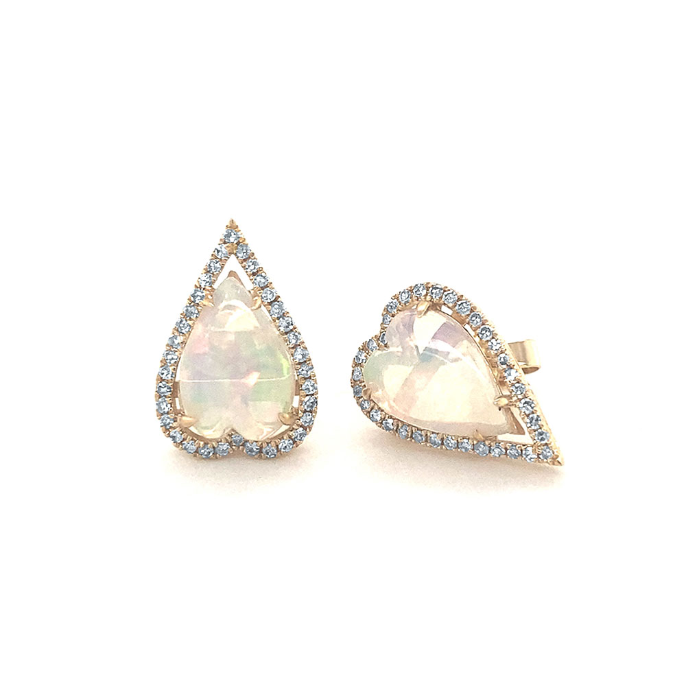 White Opal Earrings in 14 Yellow Gold