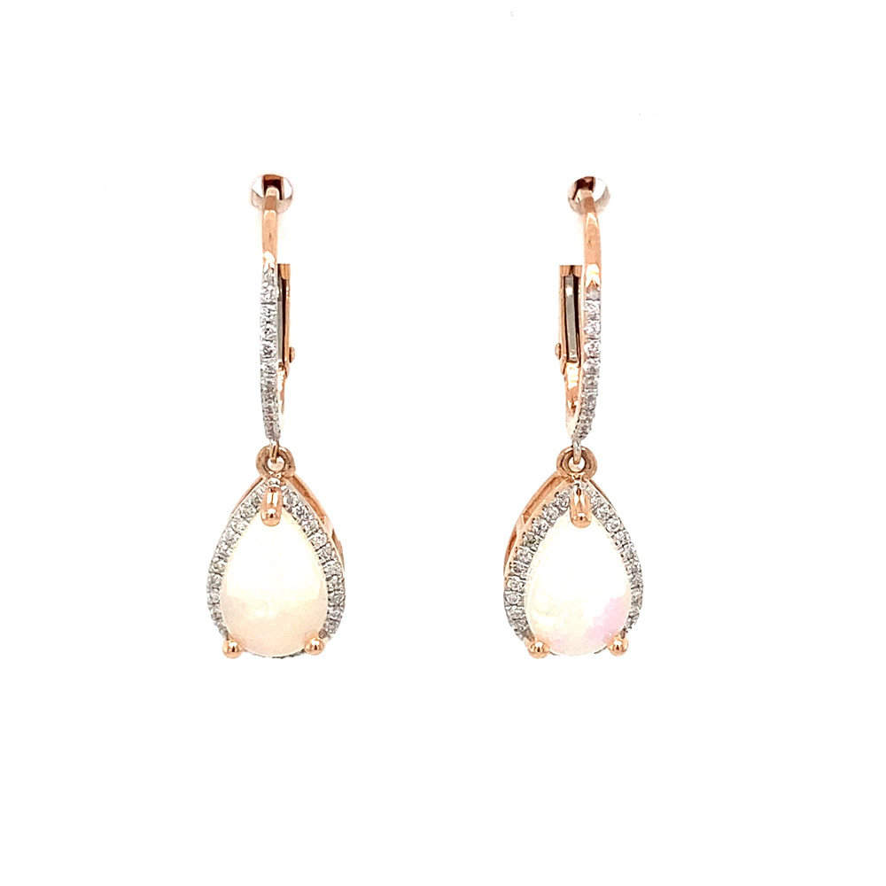 White Opal Earring in 14K Rose Gold