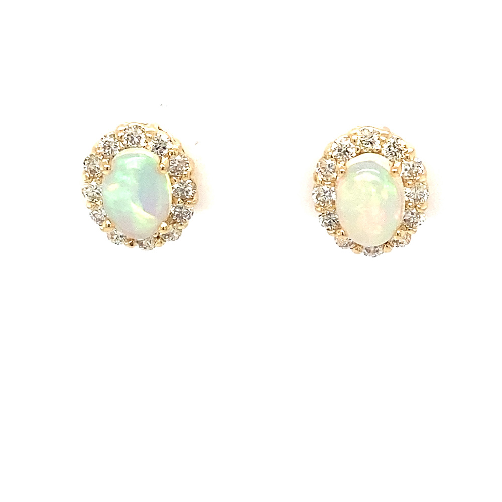 White Opal Earring in 14K Yellow Gold