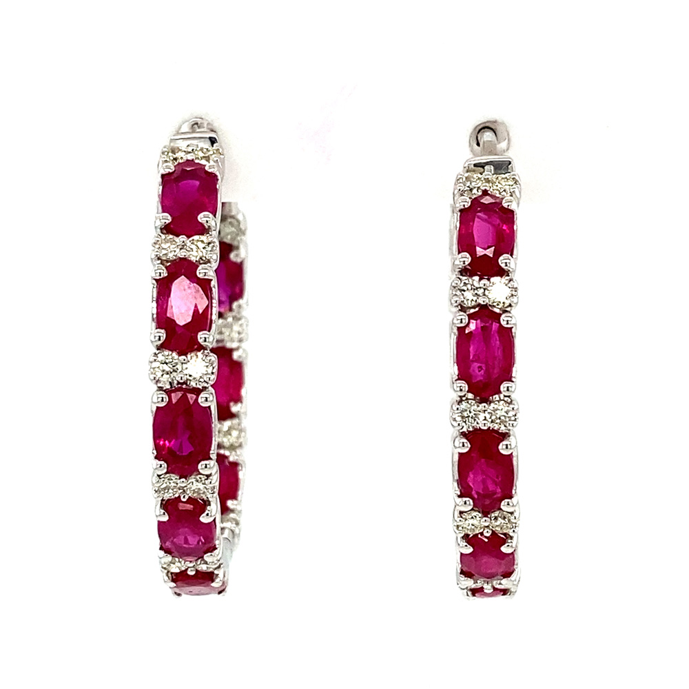 Ruby In & Out Earrings in 14K White Gold
