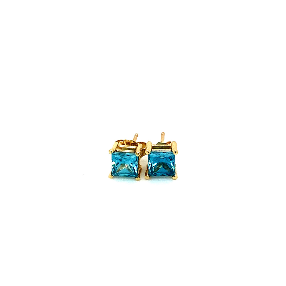 Blue Zircon Ladies Earring in 14K Yellow Gold