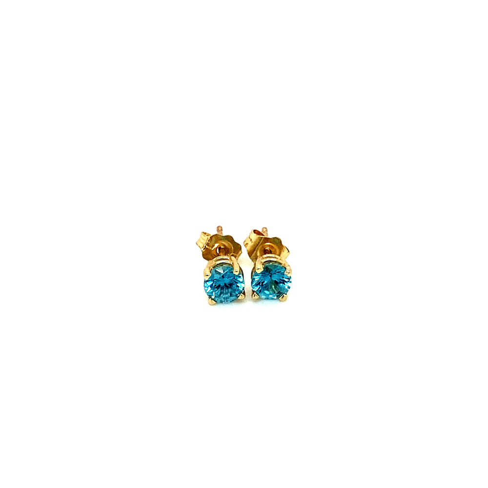 Blue Zircon Ladies Earring in 14K Yellow Gold