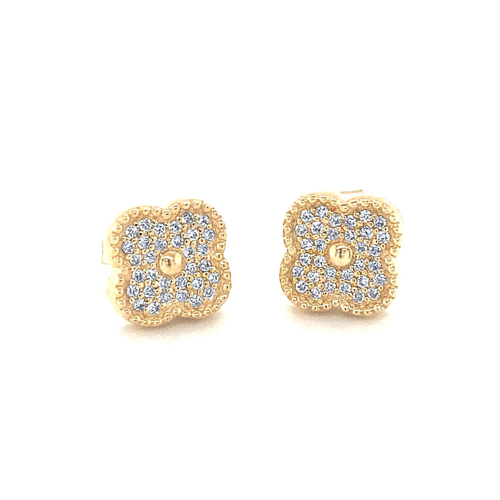 Diamond Flower Stud Earring in 14K Yellow Gold