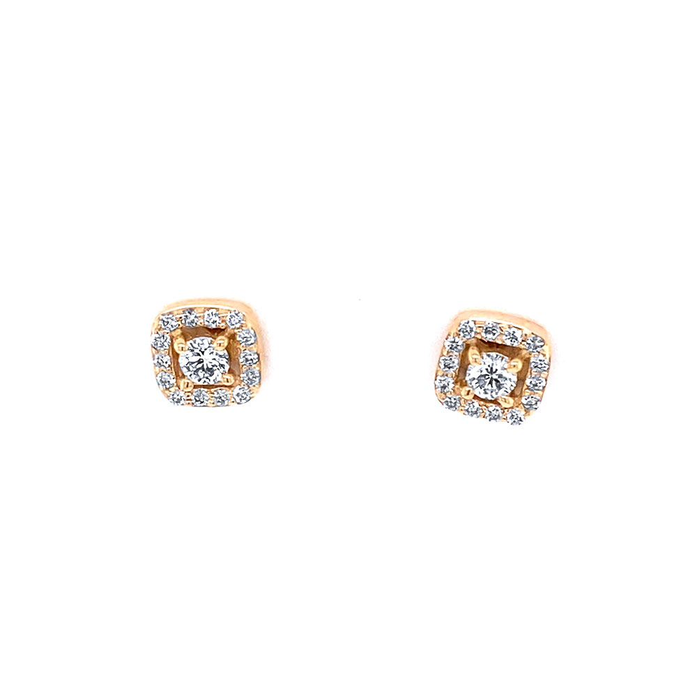Diamond Square Cluster Stud Earring in 14K Yellow Gold