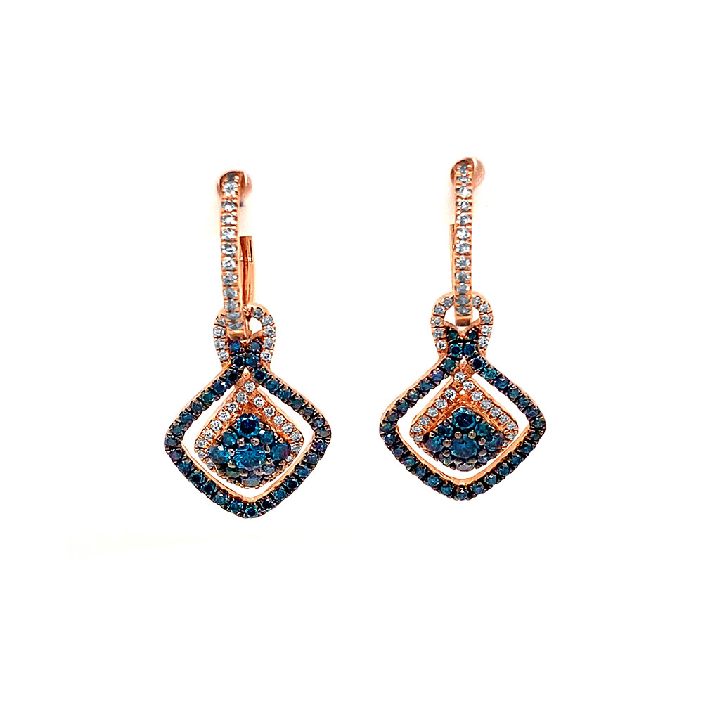 Blue Diamond Dangle Earring in 14K Rose Gold