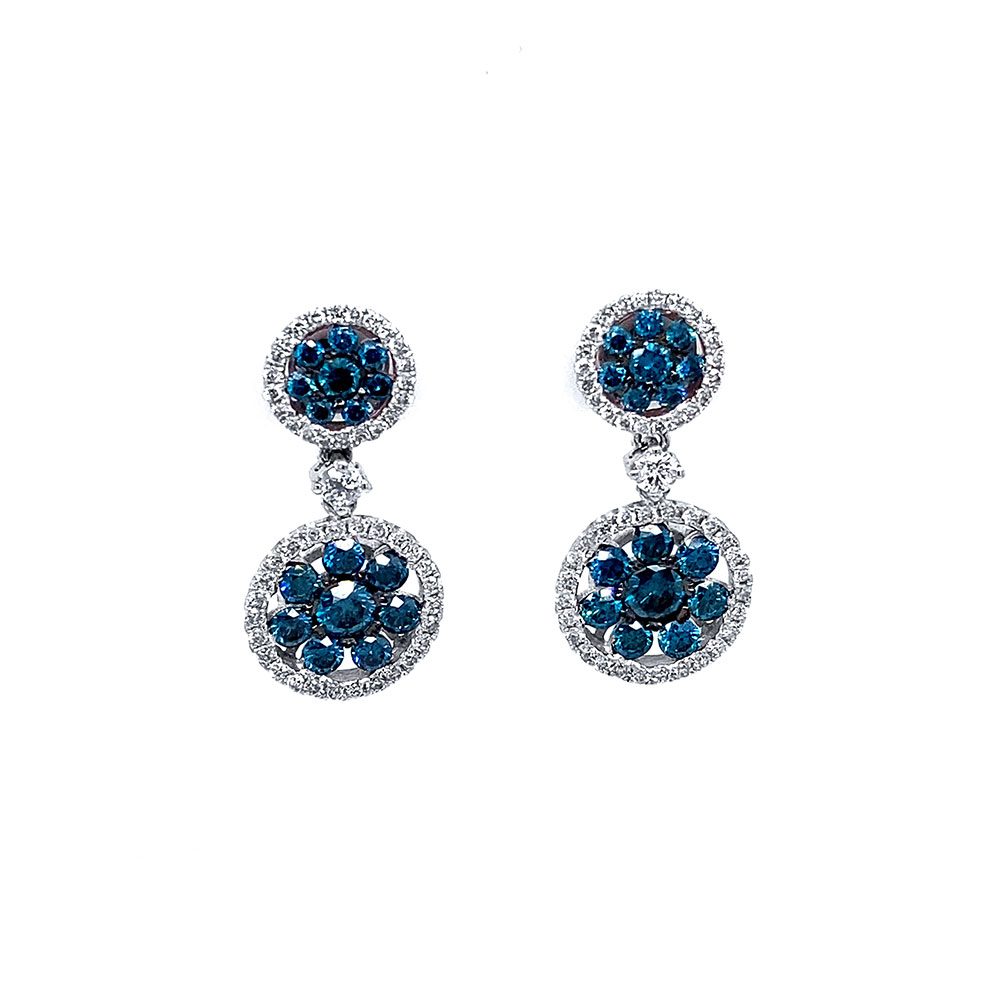 Blue Diamond Dangle Earring in 14K White Gold