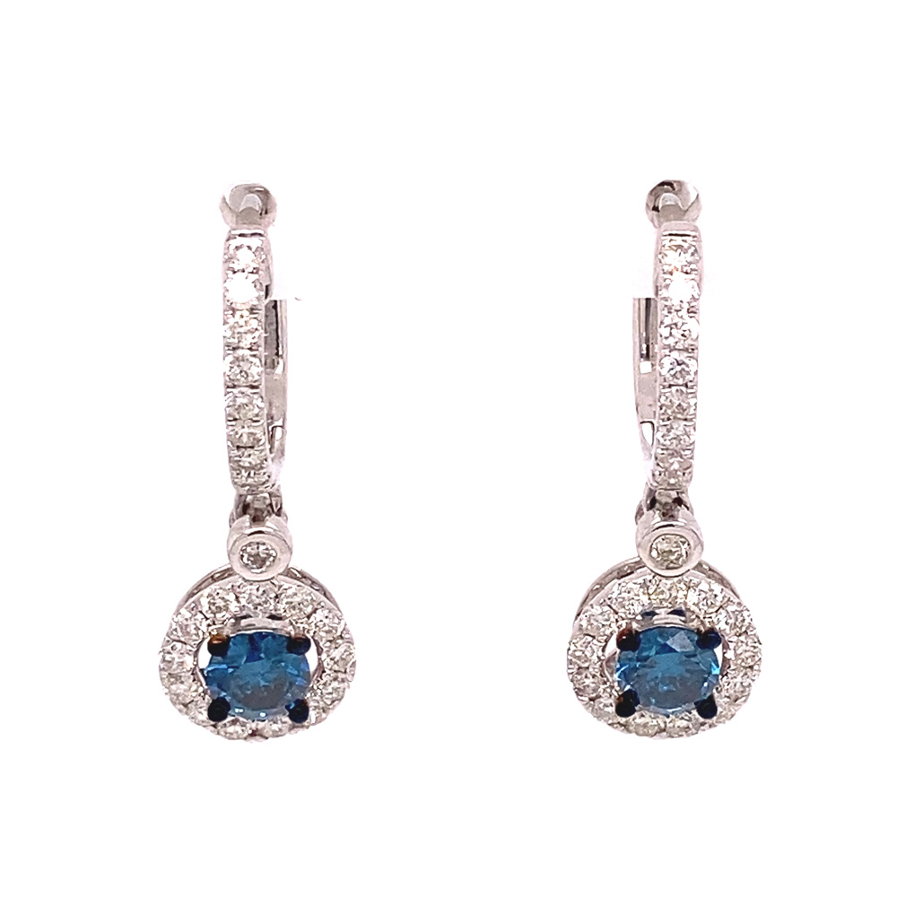 Blue Diamond Earrings in 14K White Gold