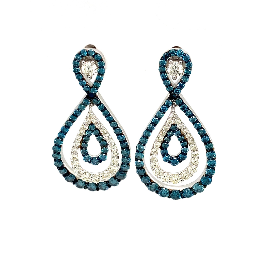 Blue Diamond Earrings in 14K White Gold