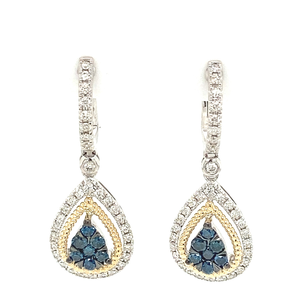 Blue Diamond Earring in 14K Two Tone Gold