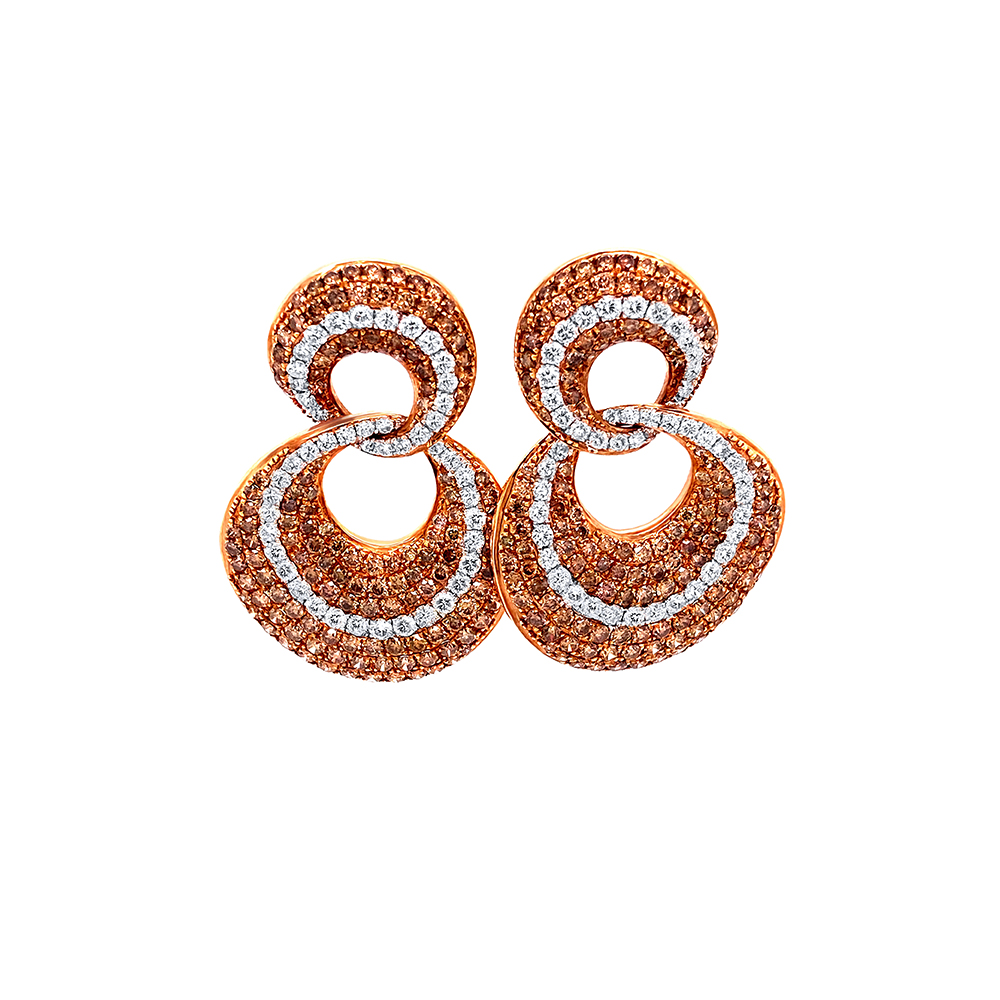 Orangy Brown Diamond Earring in 14K Rose Gold