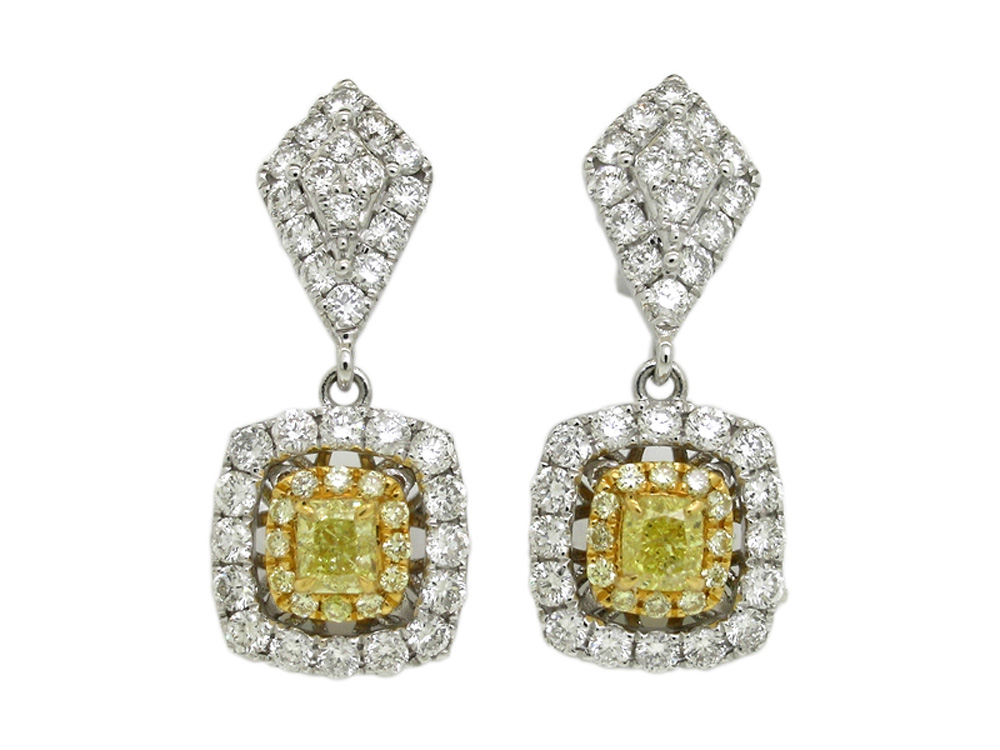 Yellow Diamond Earring in 18K Two Tone Gold