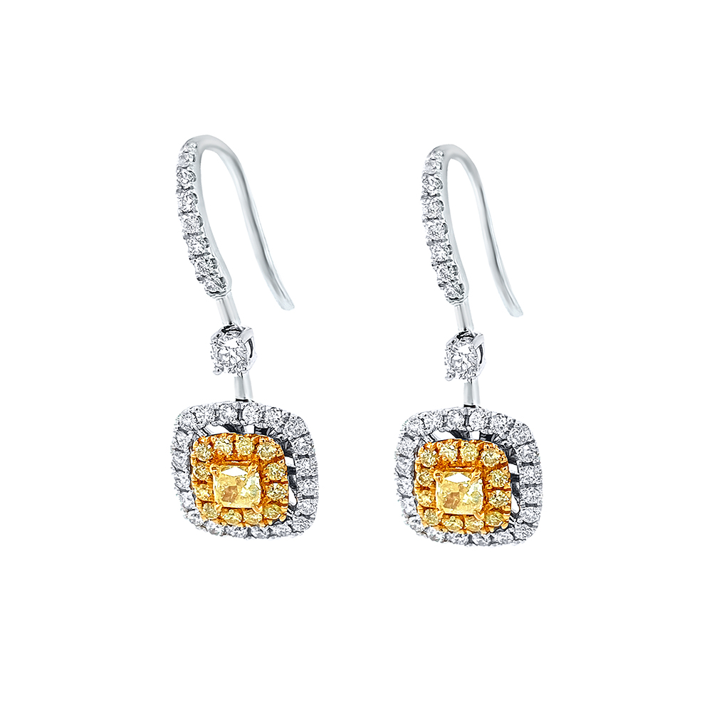 Yellow Diamond Earring in 18K Two Tone Gold