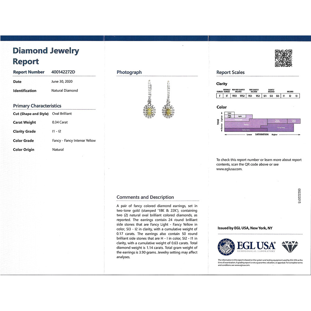 Yellow Diamond Earring in 18K Two Tone Gold
