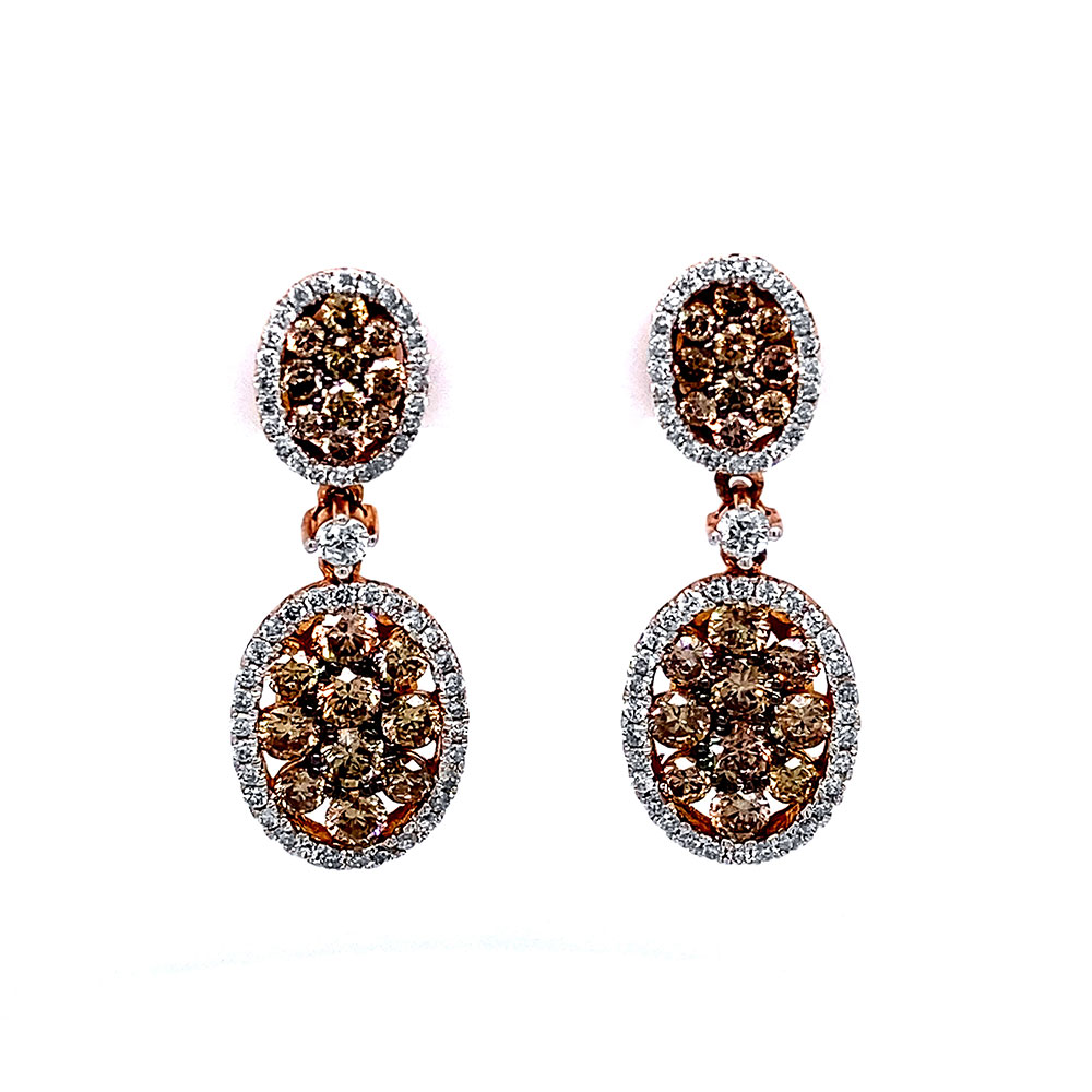 Orangy Brown Diamond Dangle Earring in 14K Rose Gold