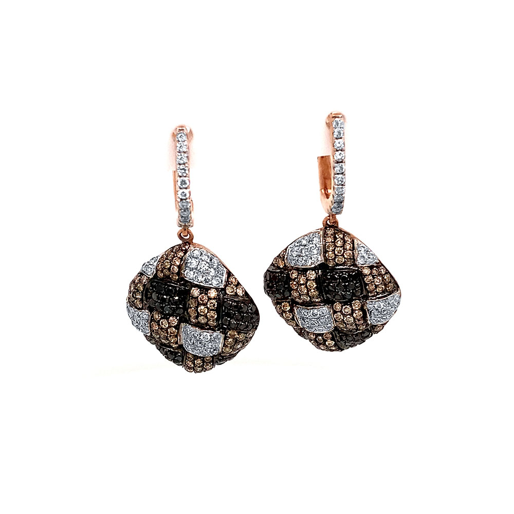 Black and Orangy Brown Diamond Dangling Earring in 14K Rose Gold