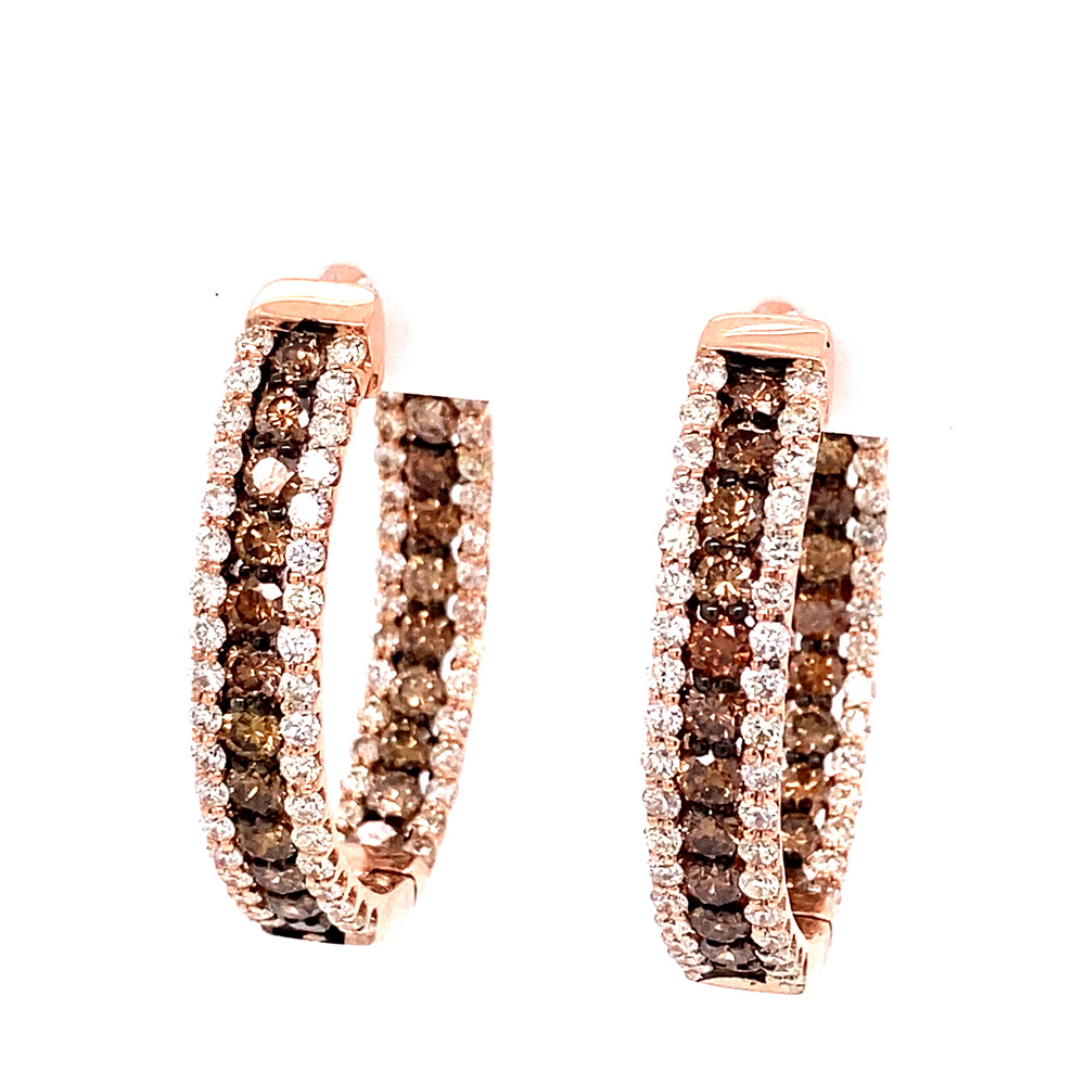 Orangy Brown Diamond In & Out Earrings in 14K Rose Gold