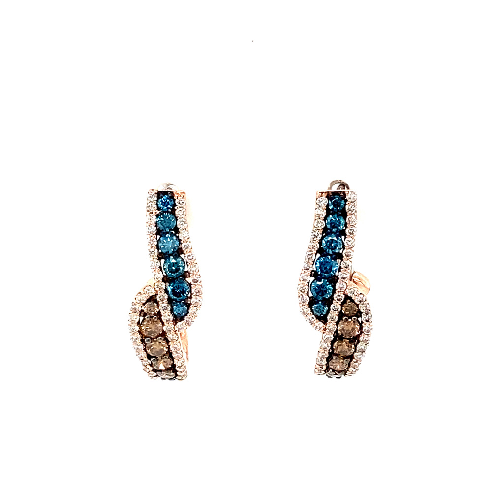 Blue and Orangy Brown Diamond Earring in 14K Rose Gold