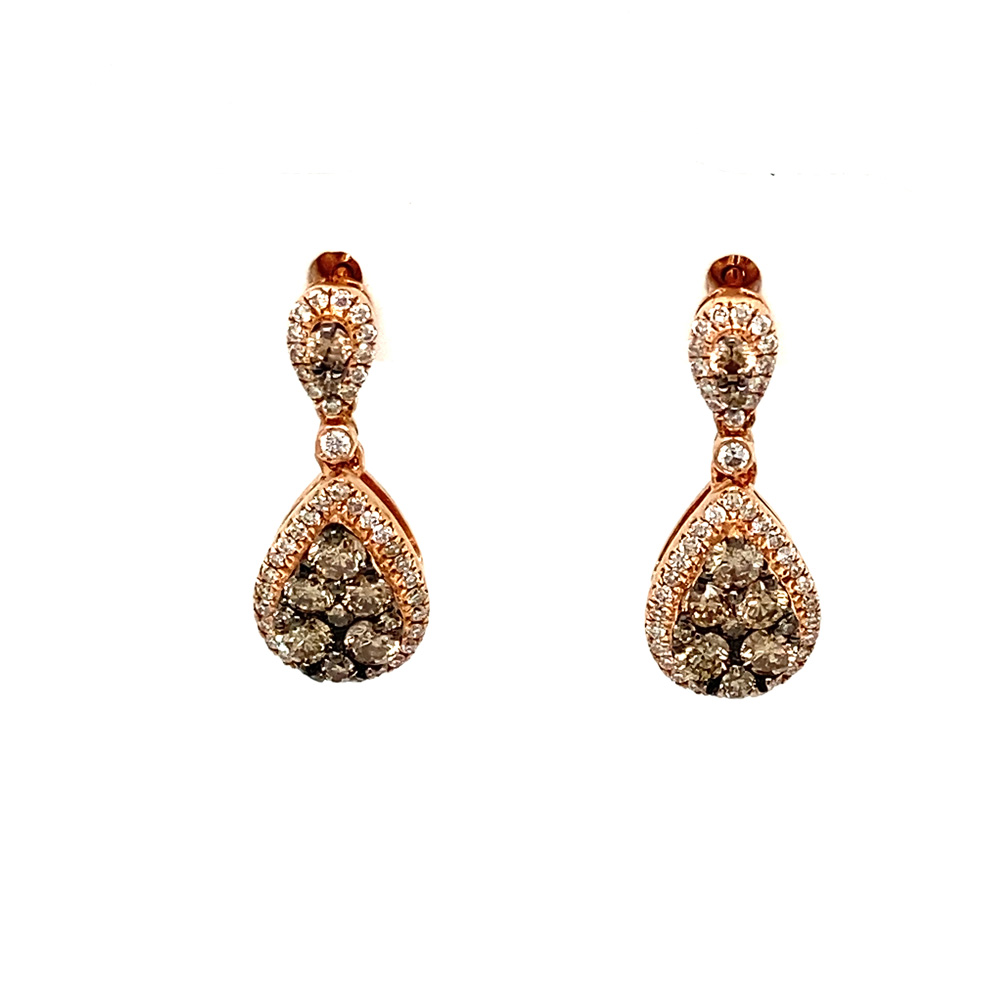 Orangy Brown Diamond Earrings in 14K Rose Gold