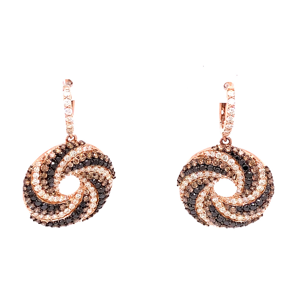Orangy Brown and Black Diamond Earrings in 14K Rose Gold