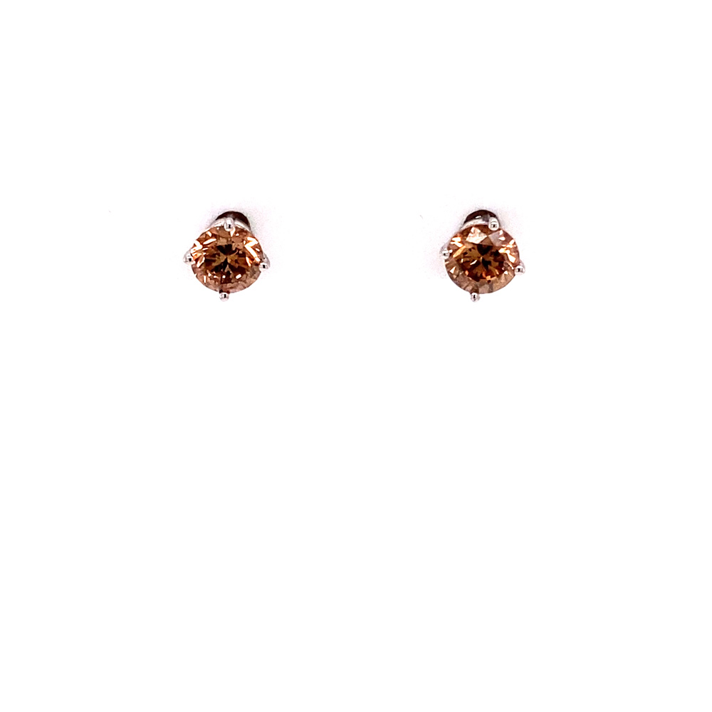 Orangy Brown Diamond Earring in 14K White Gold
