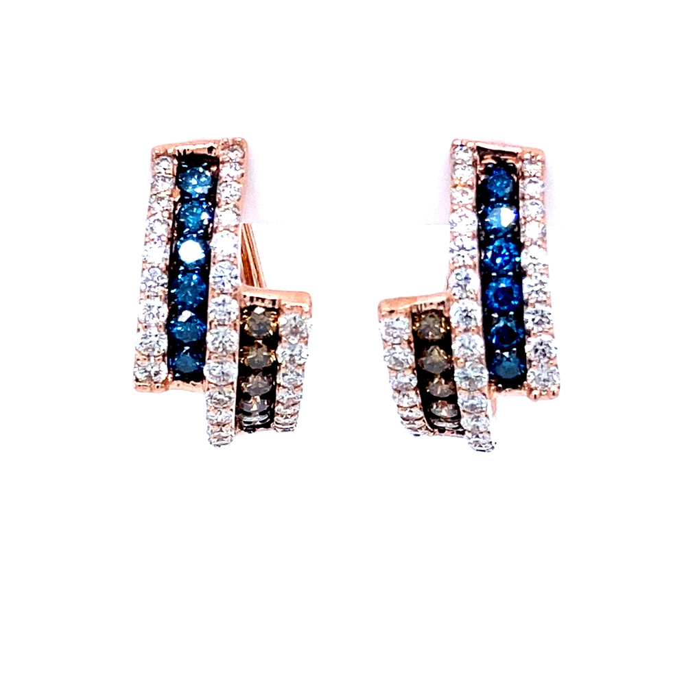 Orangy Brown And Blue Diamond Earring in 14K Rose Gold