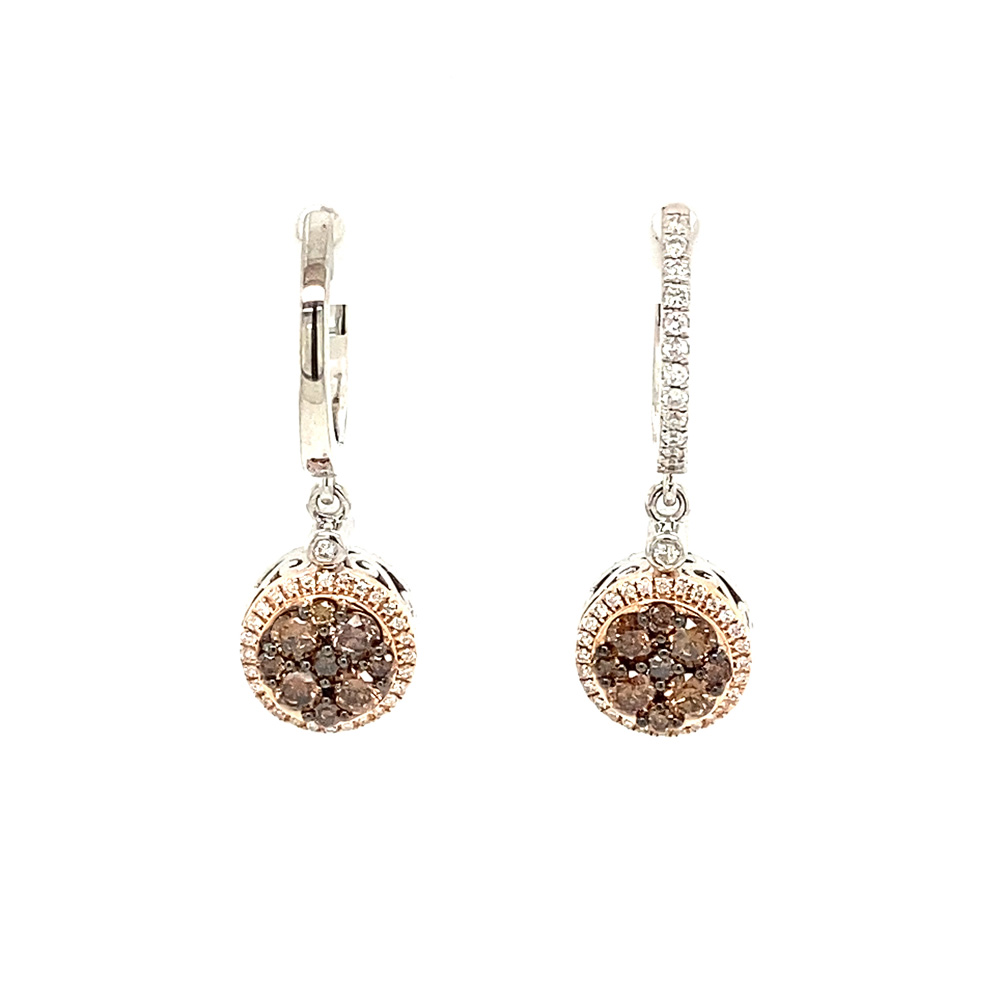 Orangy Brown and Blue Diamond Reversible Earrings in 14K Two Tone Gold
