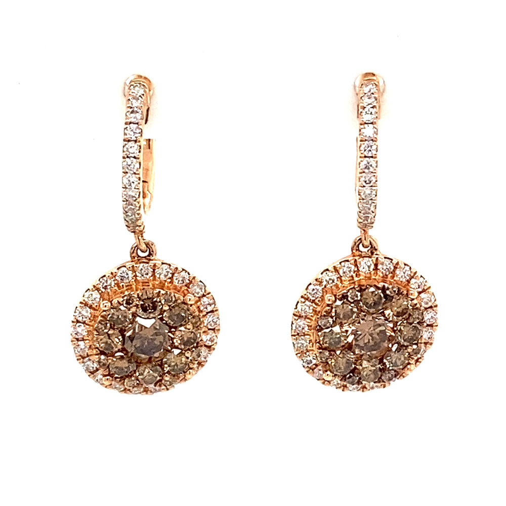 Orangy Brown Diamond Earrings in 14K Rose Gold