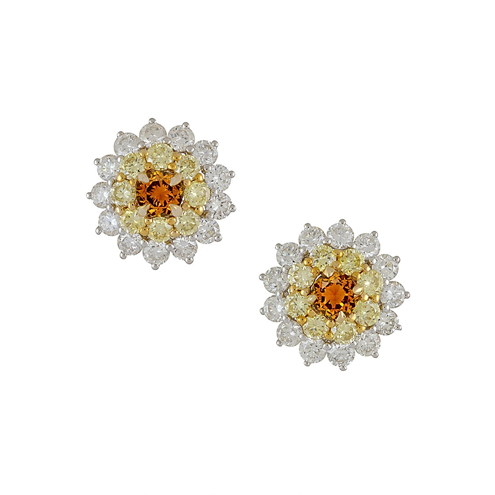 Natural Yellowish Orange Diamond Earring in 14K Two Tone Gold