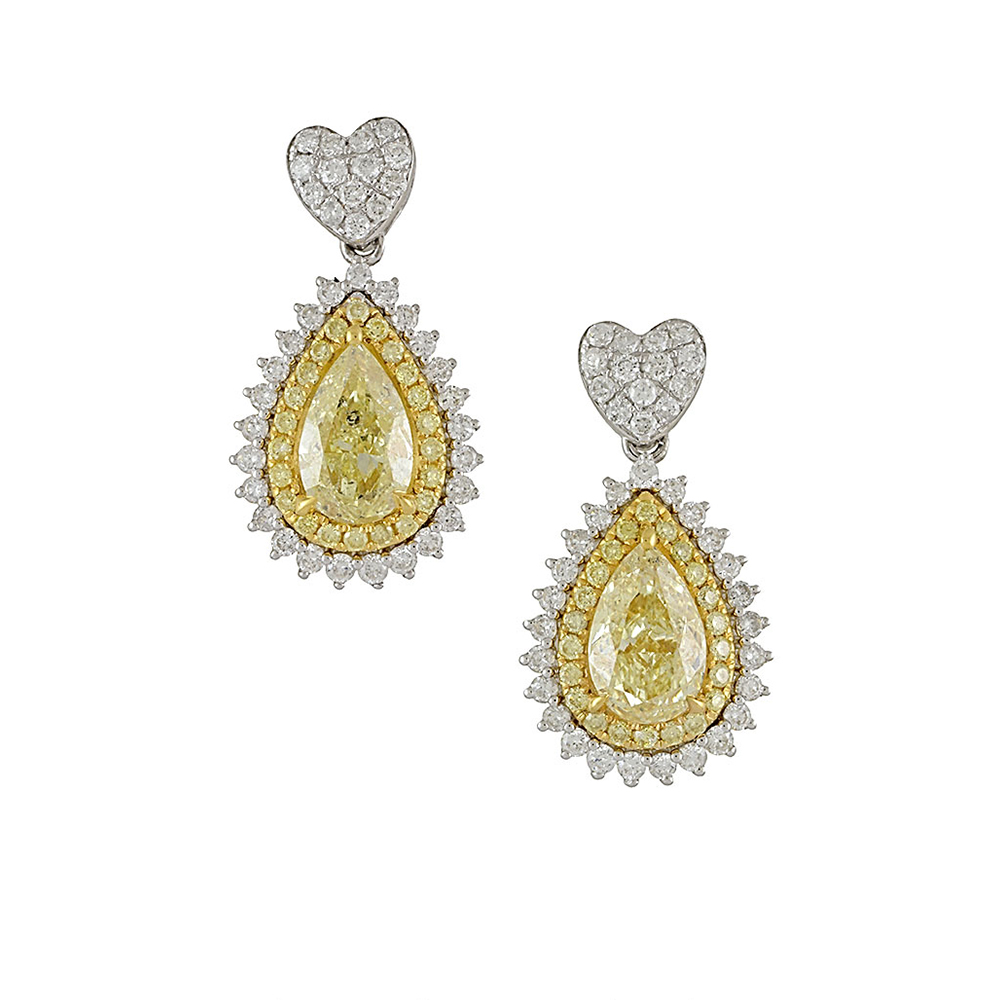 Natural Yellow Diamond Earring in 18K Two Tone Gold