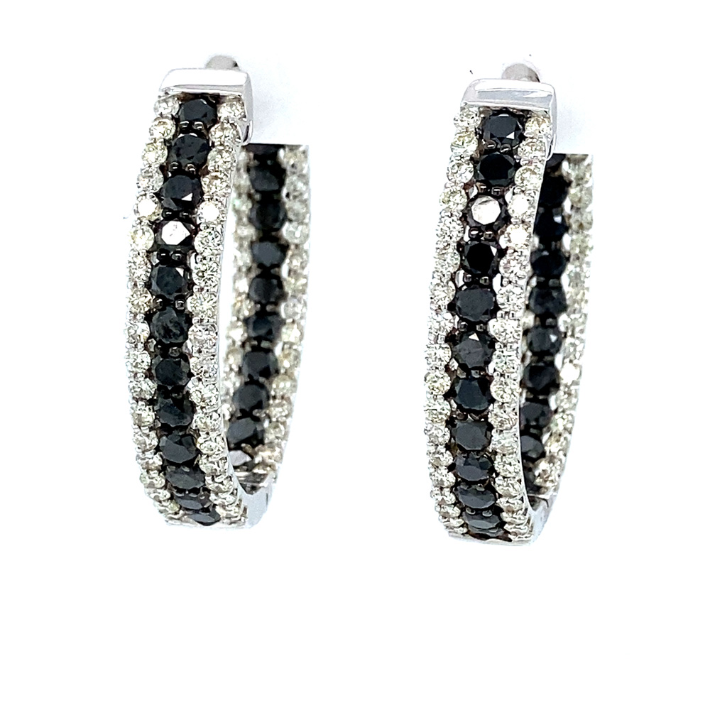 Black Diamond In & Out Earrings in 14K White Gold